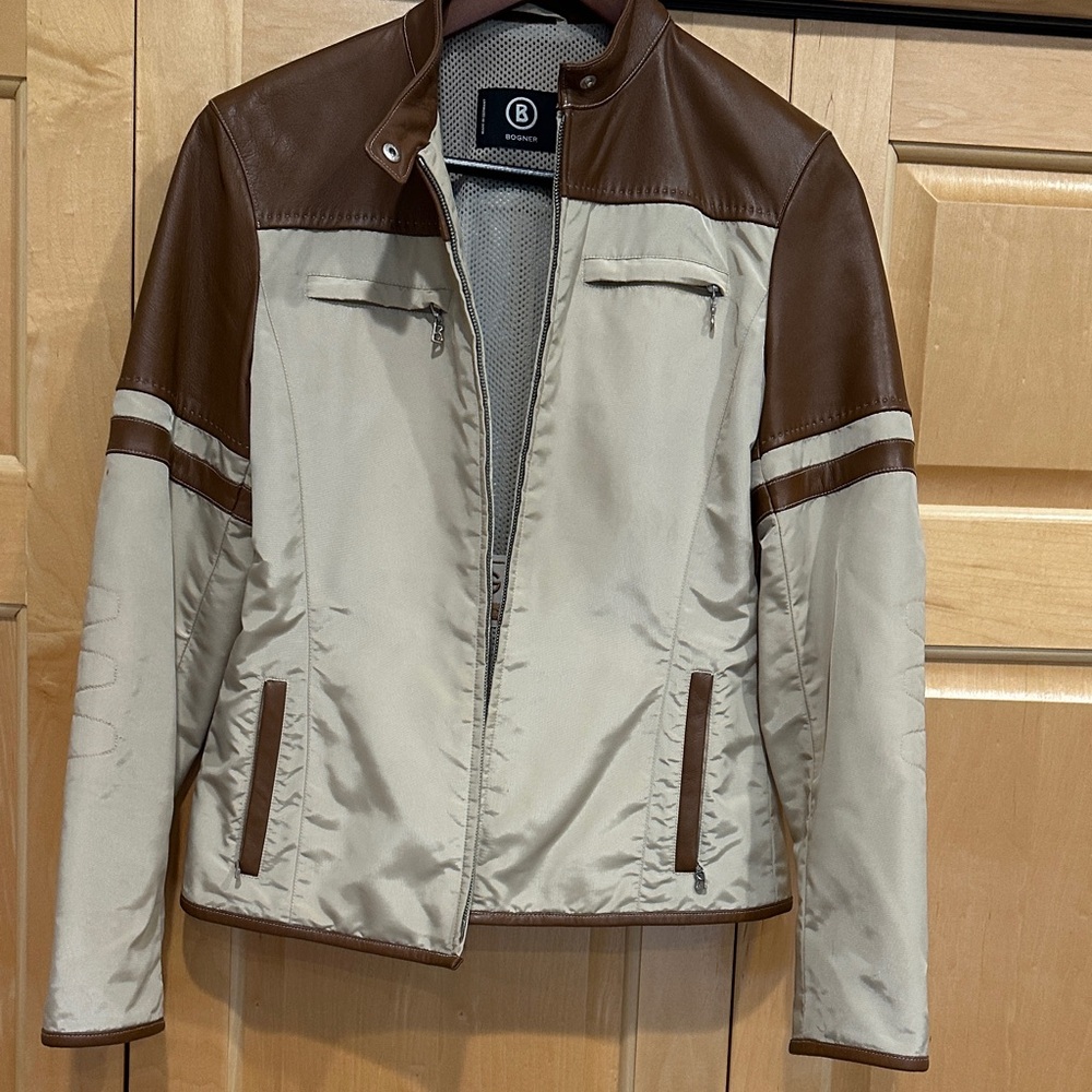 Unisex Brown and Cream Moto Jacket